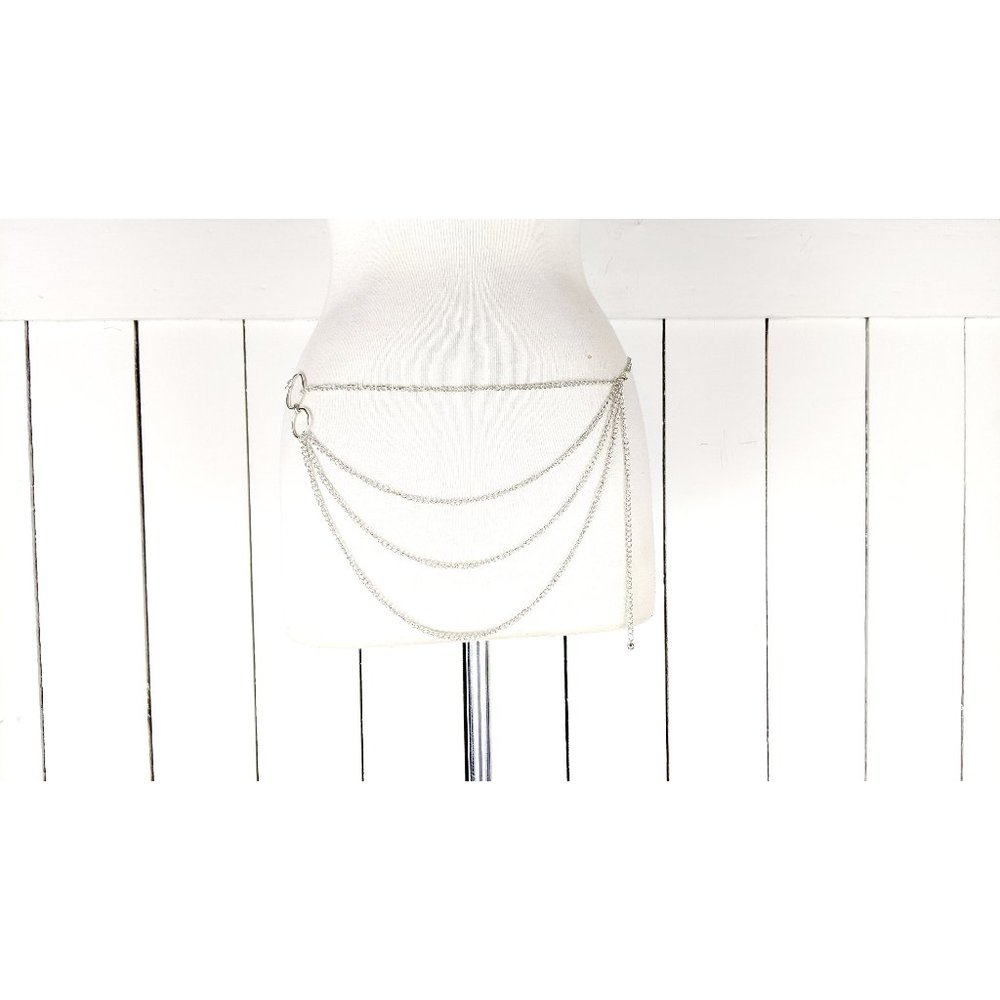 Silver metal layered hanging chain link dainty lightweight  belly chain belt